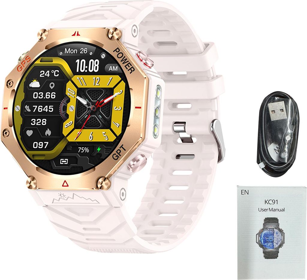 Intelligente Sportuhr mit GPS Position GPT Unterstützung 30M Regenfeste Smartwatch für Männer Frauen Rosa