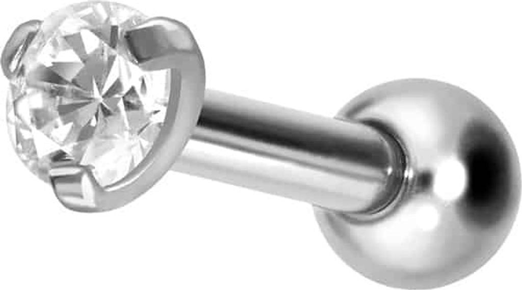 Ohrpiercing Titan Ohrpiercing mit Innengewinde EINGEFASSTER KRISTALL Silber Stablänge: 8mm | Kristallgröße: 2,5mm