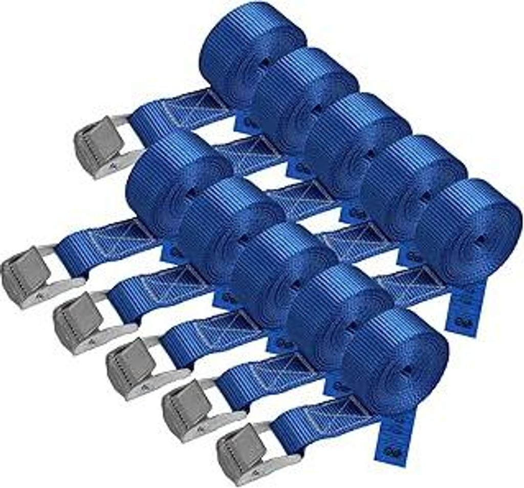 Zurrgurt Spanngurt belastbar bis 250 kg DIN EN 12195-2 Befestigungsgurt Klemmverschluss Befestigungsriemen blau Verschiedene Längen Stückzahlen, ...