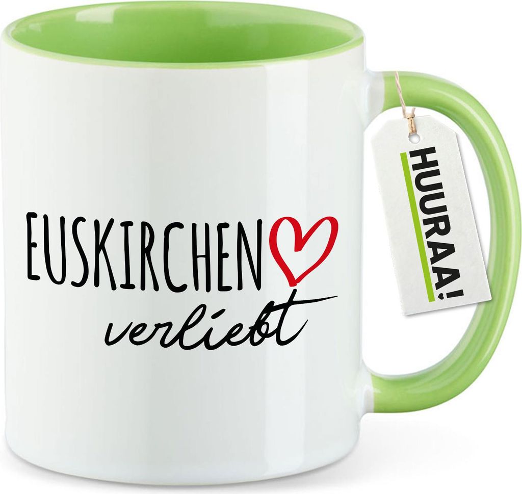 Huuraa Kaffeetasse Euskirchen verliebt 330ml Grün Keramik Kaffeebecher Geschenkidee