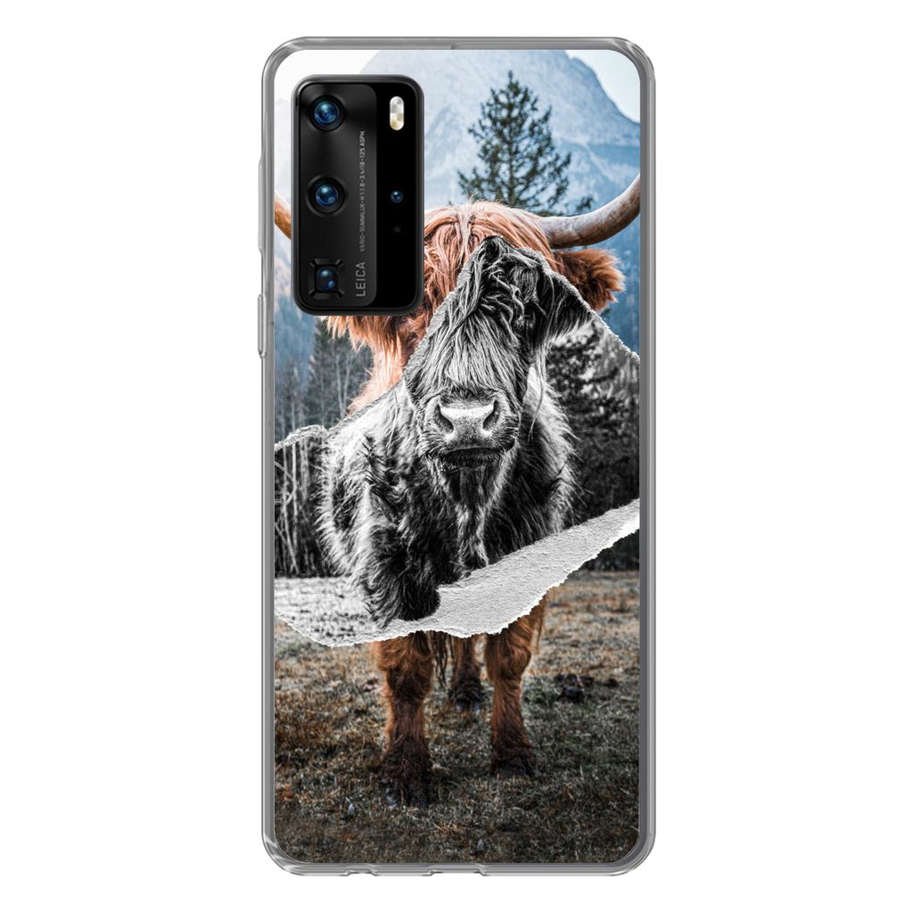 MuchoWow Handyhülle Schutzhülle Hülle für Huawei P40 Pro Schottischer Highlander - Kuh - Tiere Silikon Softcase Handy Hülle - Schutz