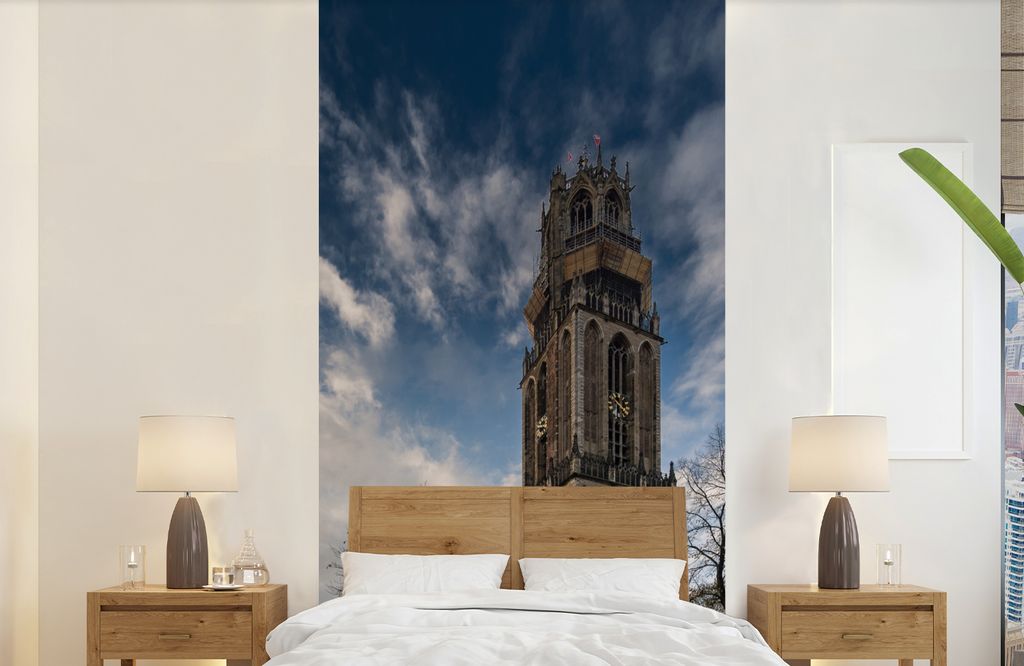 MuchoWow Fototapete für Wohnzimmer oder Schlafzimmer Wandtapete Vinyl Motivtapete Sonne - Domturm - Utrecht - 120x240 cm - Hintergrundbild