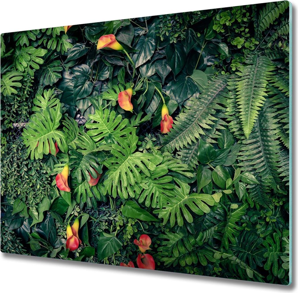 Glas Herdabdeckplatte 60x52 cm Spritzschutz Glasabdeckplatte Schneidebrett Exotischer Dschungel