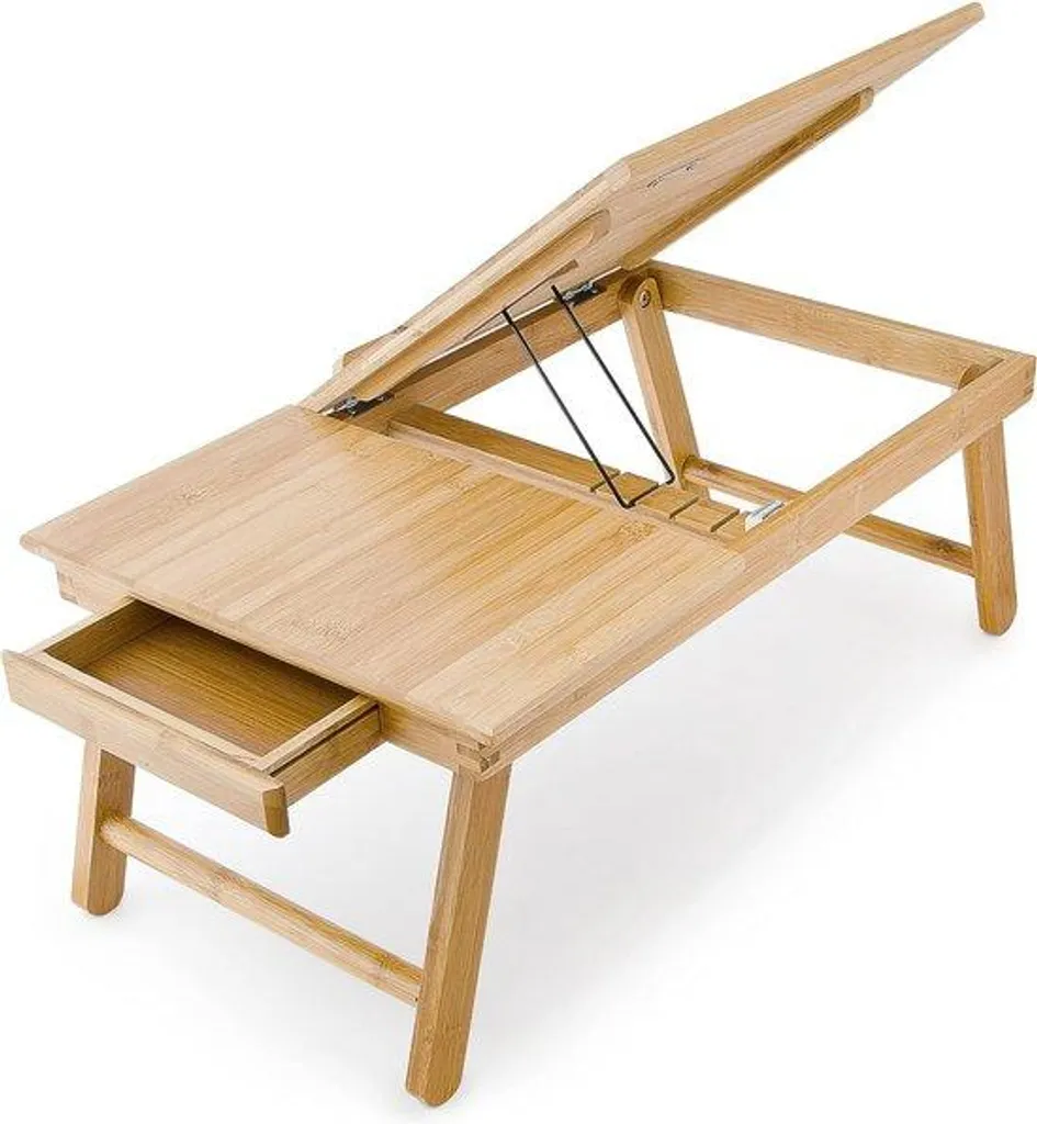 Table de PC portable en bambou avec pieds réglables et inclinables