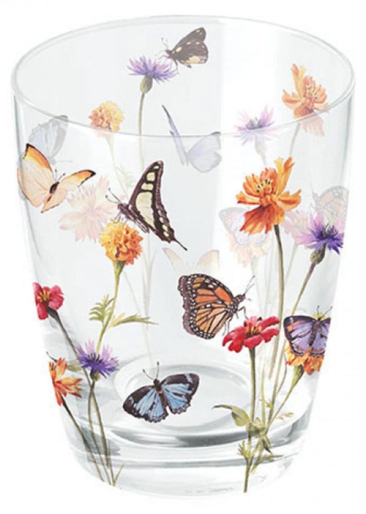 Wasserglas Ø 8 h 9 cm Schmetterlingsgarten Water glass 0.25 L Butterfly garden white