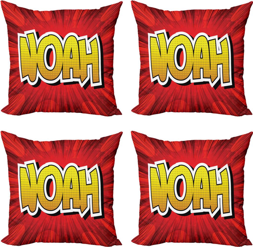 ABAKUHAUS Name Kissenbezug Set (4 Stück), Gemeinsame Teen Boys Name, Moderner Doppelseitiger Digitaldruck, 50 cm x 50 cm, Gelb Weiß und Rot