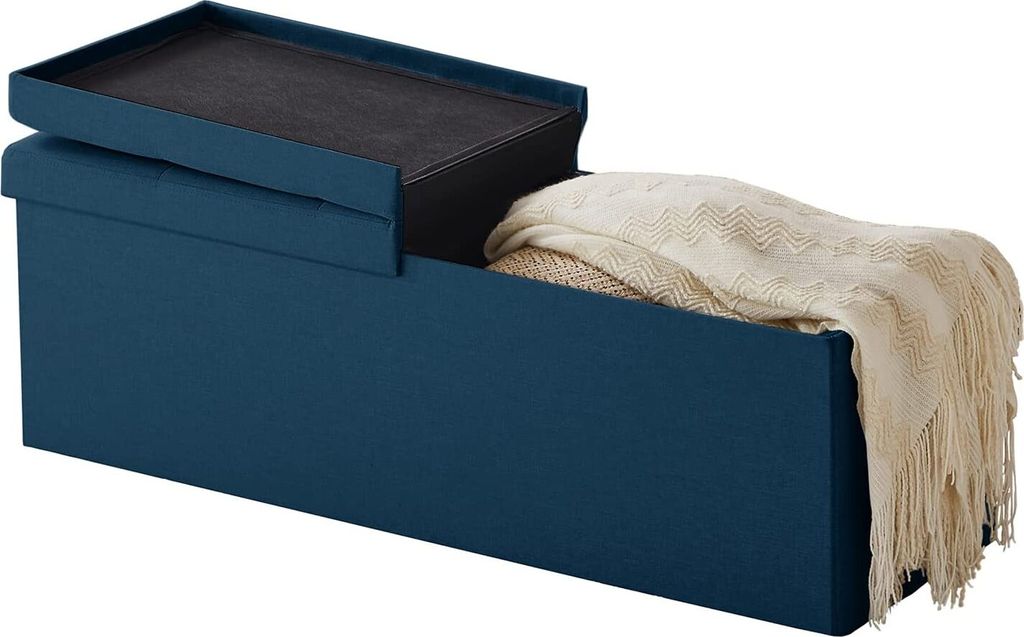 Theo&Cleo Sitzbank mit Stauraum Sitzhocker Faltbar Truhen, Deckel Abnehmbar (Marineblau)
