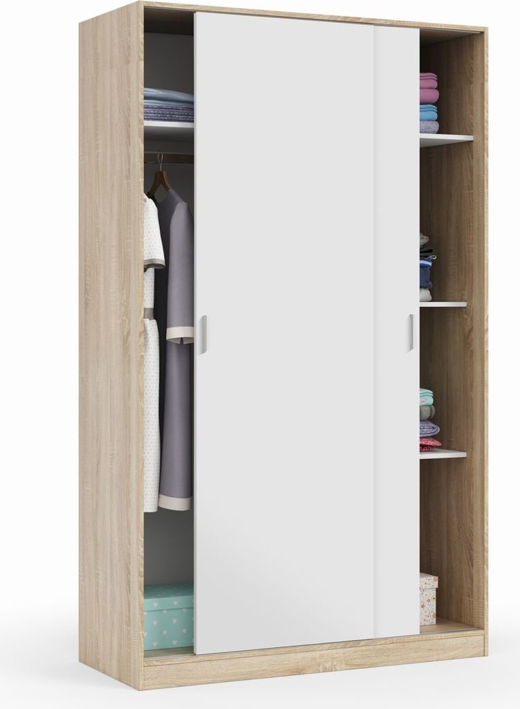 Schwebetürenschrank >TOP< in Canadian Eiche Nachbildung /Artik Weiß - 120x200x50 (BxHxT)