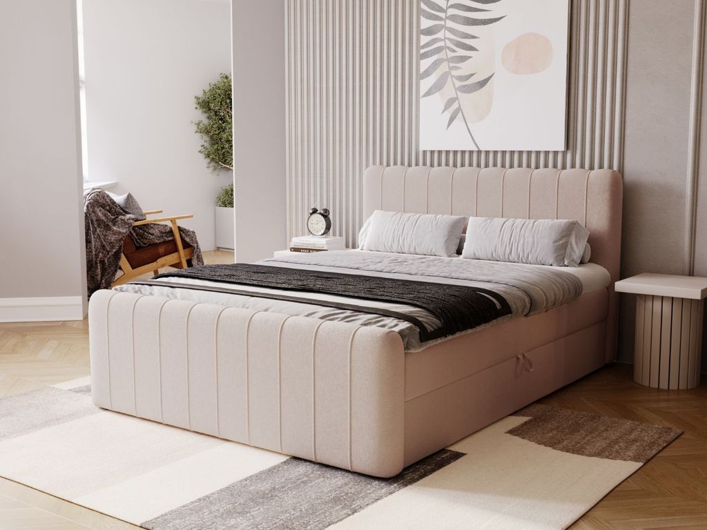 GrainGold Boxspringbett Osteno 120x200 - Bett mit Matratze und Topper - Boxspringbett mit Bettkasten und Matratze - Boxspringbett - Beige (Komodo 11)