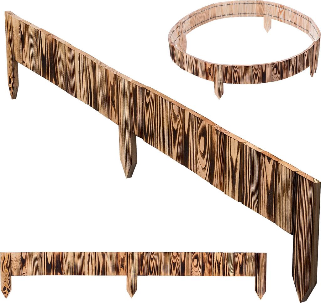 KADAX Rasenkante aus Holz, 114 x 10 cm, Beeteinfassung, Beetumrandung, flexibler Holzzaun, Gartenzaun, Zaun für Garten, Beetbegrenzung (Braun)