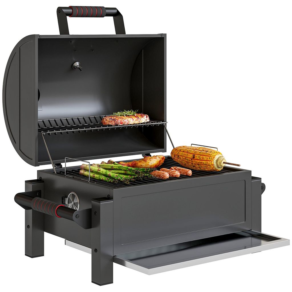 Kohlegrill mit Deckel, Warmhalterost, Aschefach, Produktbild 
