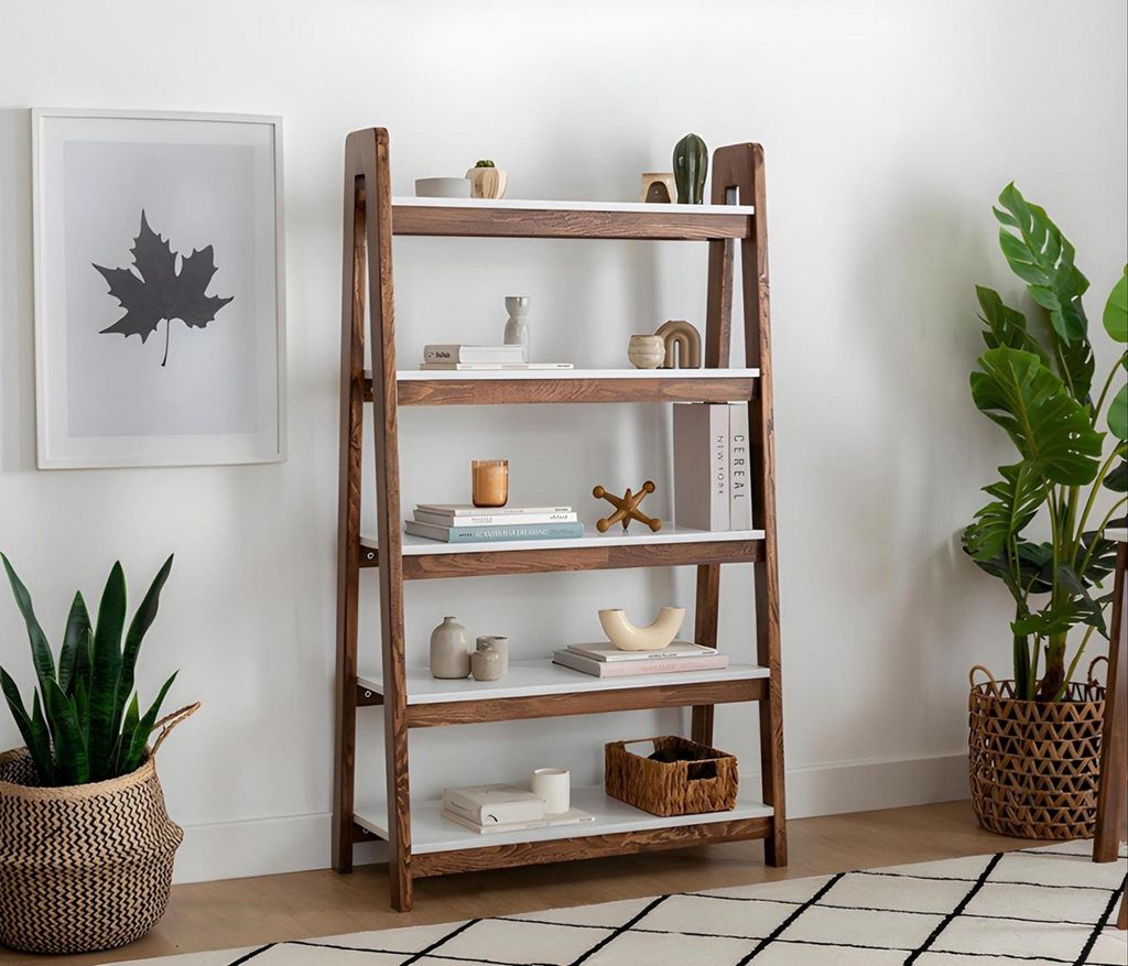 Braun-Weißer Bücherregal Wohnzimmer Designer Holz Regale Edle Möbel