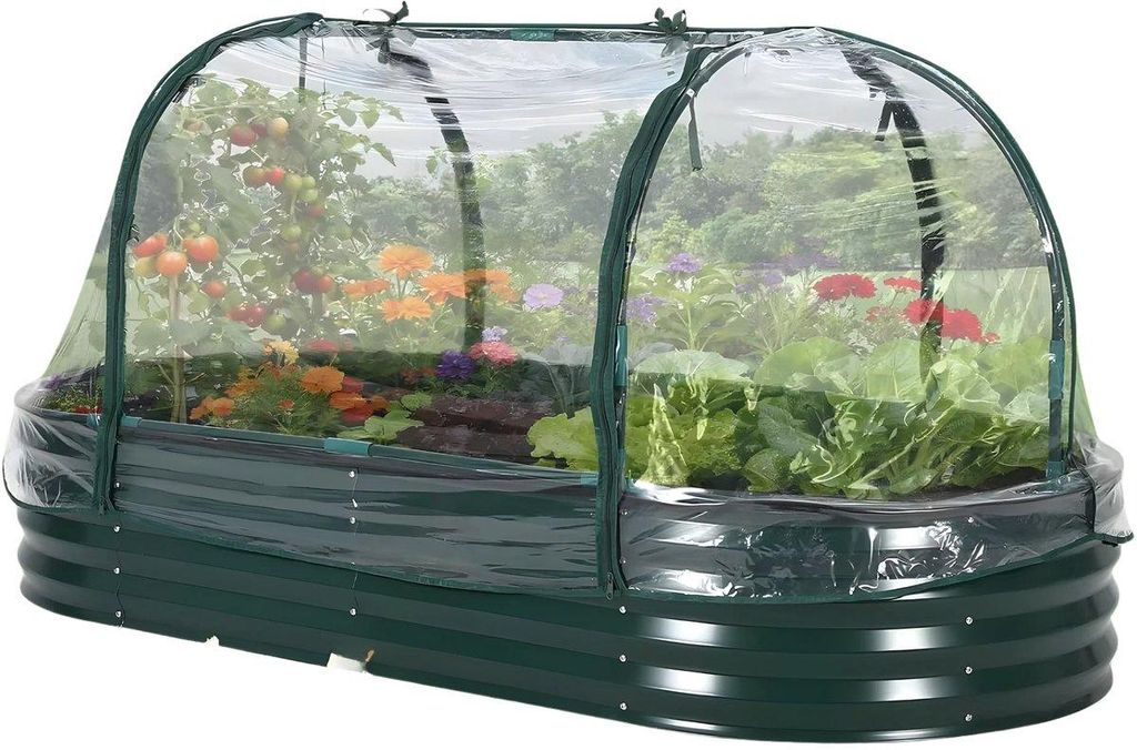 Erhöhtes Gartenbeet – Für Gemüseanbau im Garten – Mit Abdeckung & Reißverschluss – Offene Basis – Verzinkter Stahl – Oval – Dunkelg...