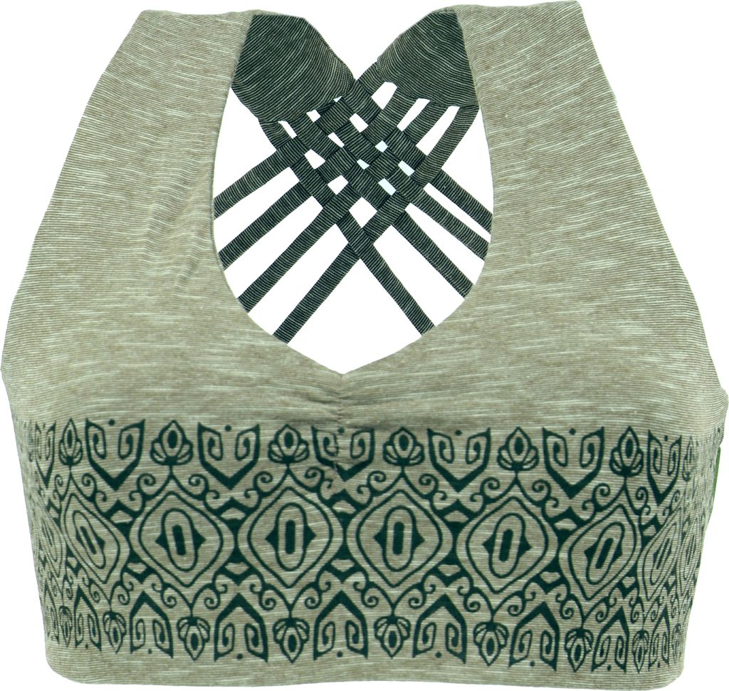 Bikini Top, Bra Top, Bedrucktes Yoga Top aus Baumwolle - Helles Olivgrün, Damen, Baumwolle(Bio),Elasthan, Größe: S