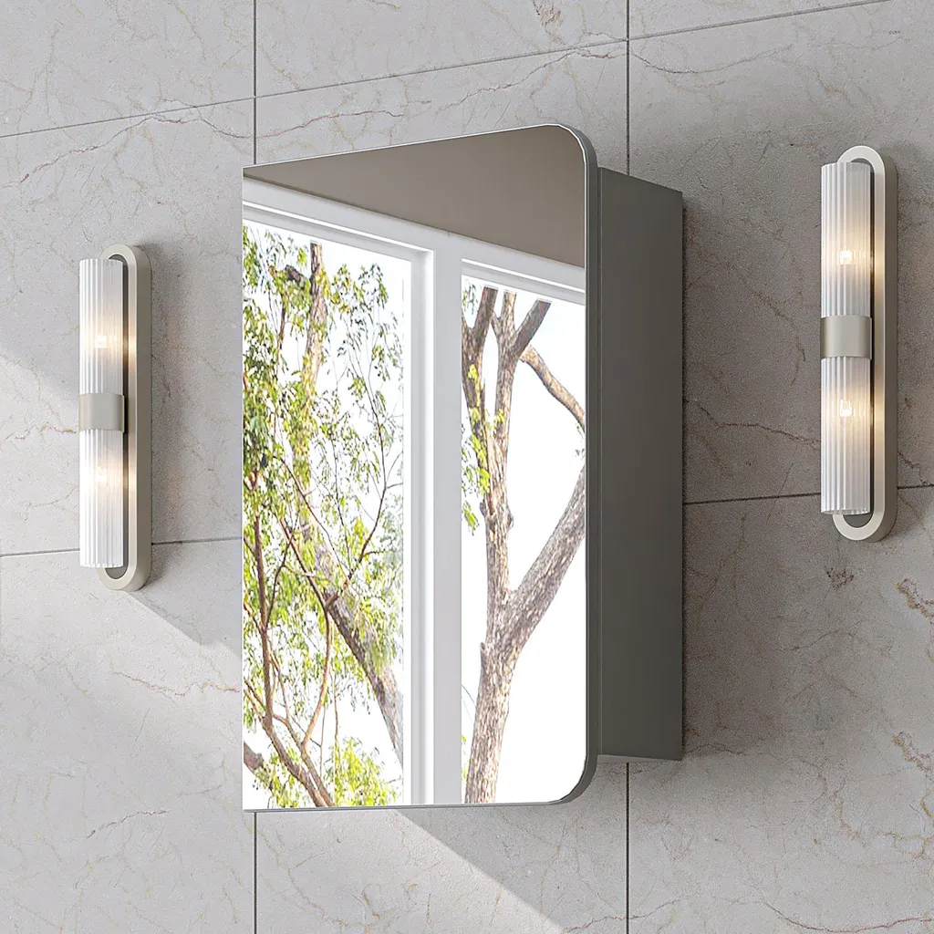 Armoire de toilette murale LYCIA Gris - Rangement étroit spécial salle d'eau