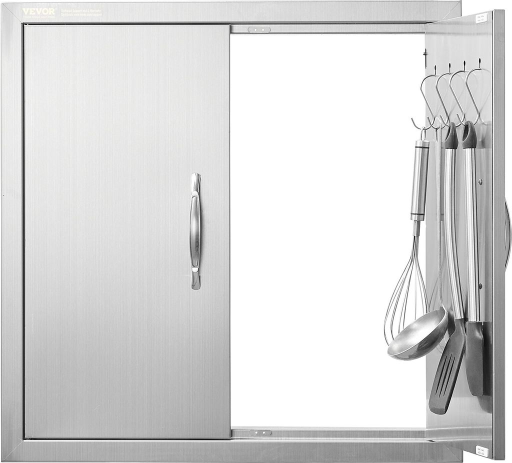Grill-Zugangstür, 610 x 610 mm, Doppelte Außenküchentür, Flächenbündig Montierte Edelstahltür, Doppelwandige vertikale Tür mit Griffen und ...