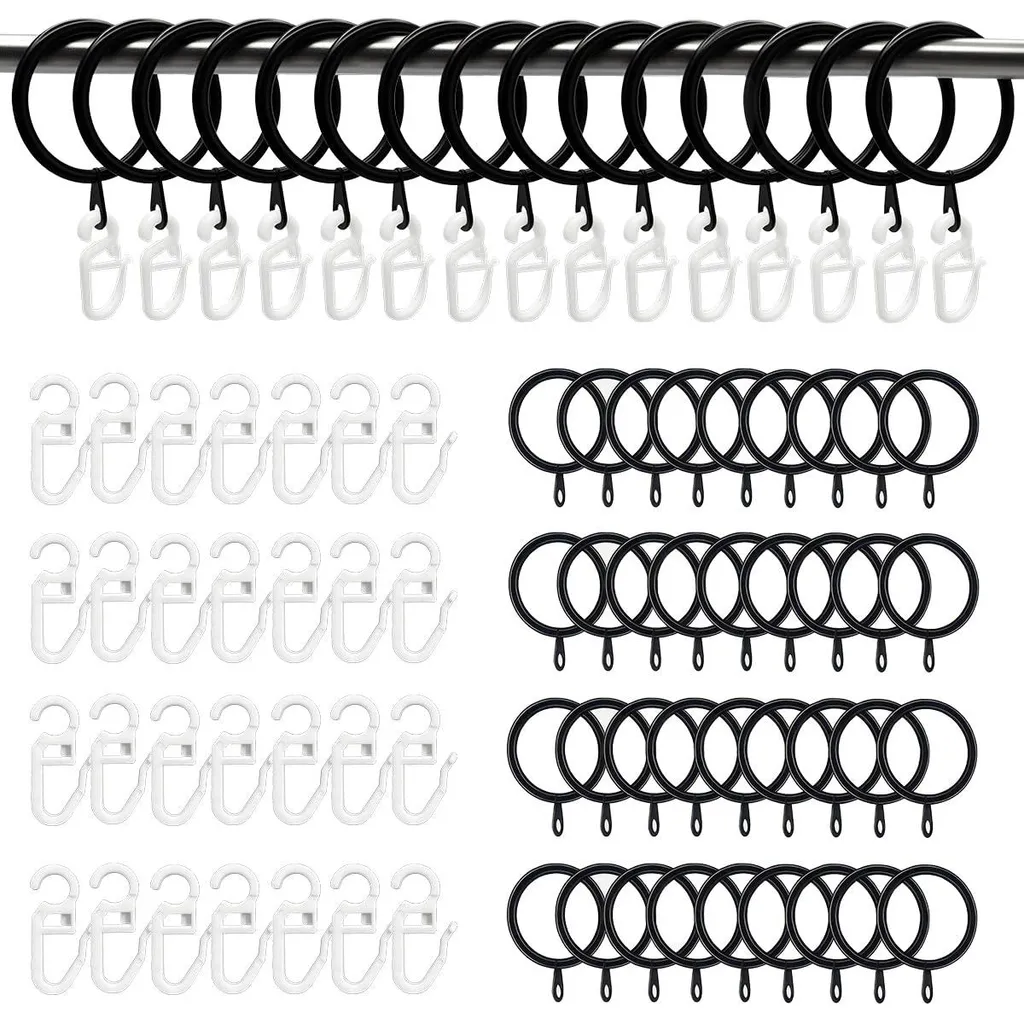 Anneaux pour Rideaux avec Crochets de 32 mm en Noir - Lot de 50