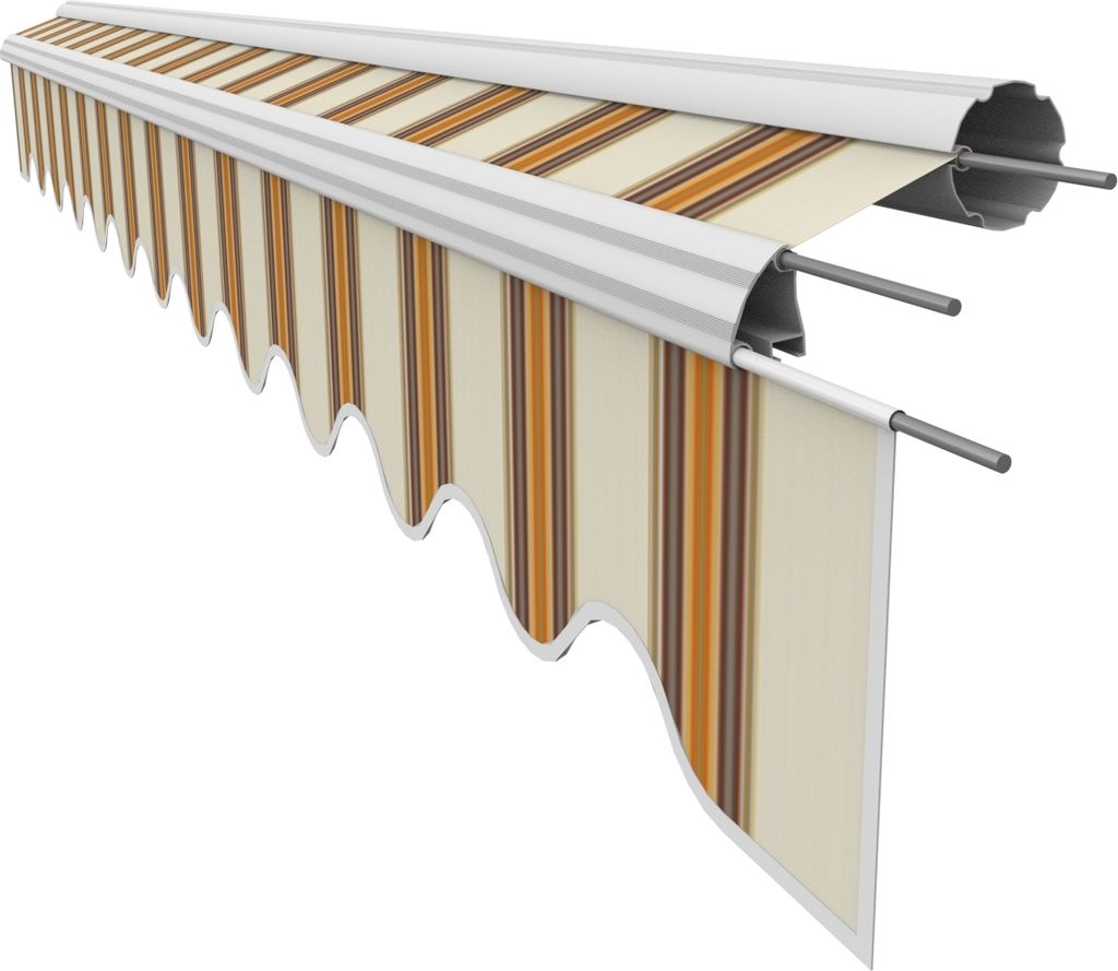 VANA Markisenstoff mit Volant für 3 x 2,5 m Markisen Markisenersatzstoff fertig genäht Maß Bespannung 2,82 x 2,5 m Volant 2,82 x 0,21 m Design S...