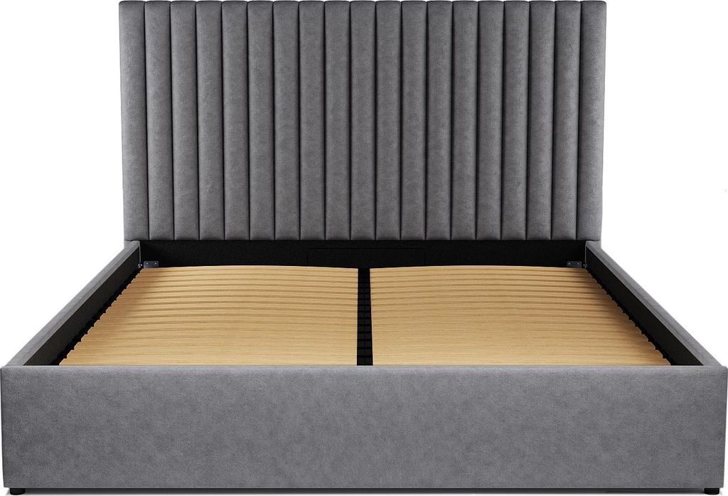 Bett mit Box und Kopfteil mit vertikalen Nähten SARAH - 160x200cm - Stoff - Farbe grau