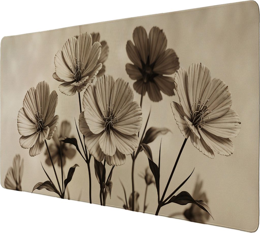 Botanische Blumen Schreibtischunterlage 89x40cm XXL Mauspad Sepia