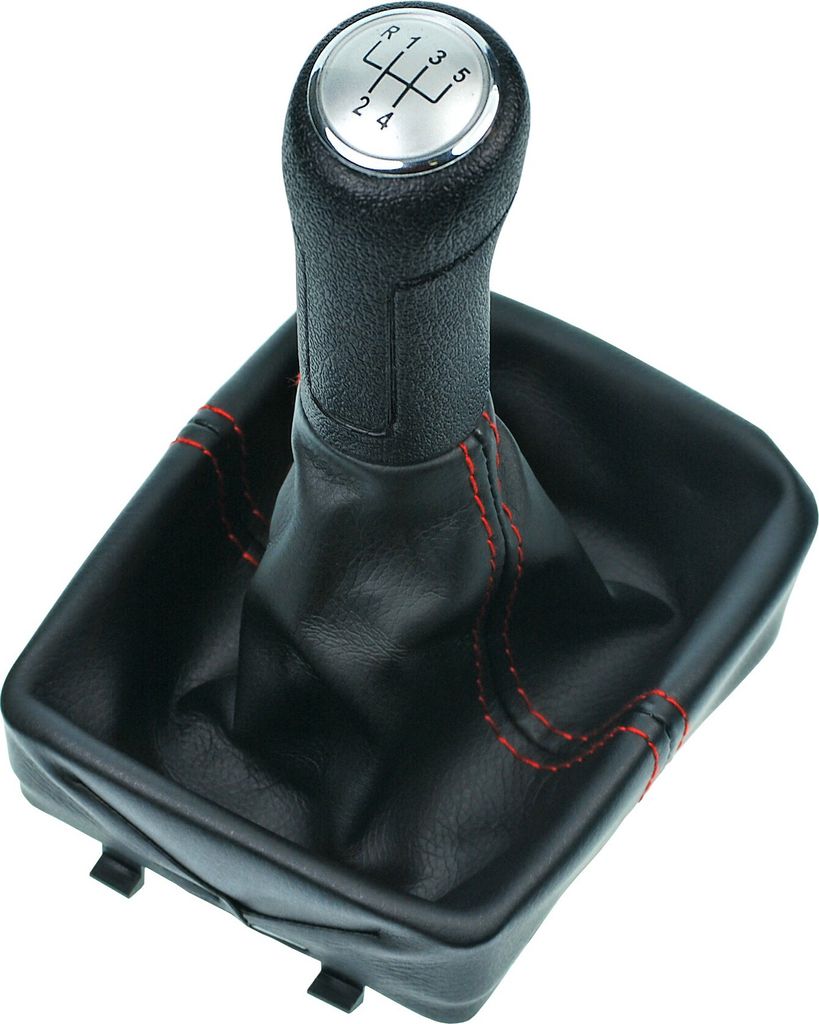 Schaltsack Schaltmanschette Naht ROT Schaltknauf Silber und Rahmen für VW Polo 9N