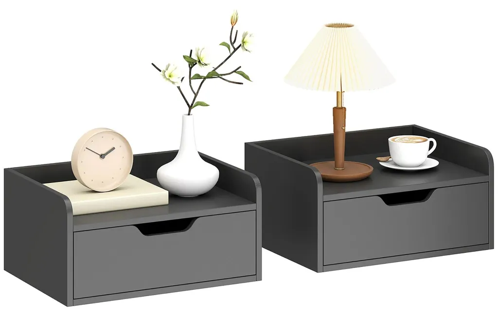 Tables de Chevet Murales avec Tiroir en Bois Noir 40 cm - Lot de 2 Design