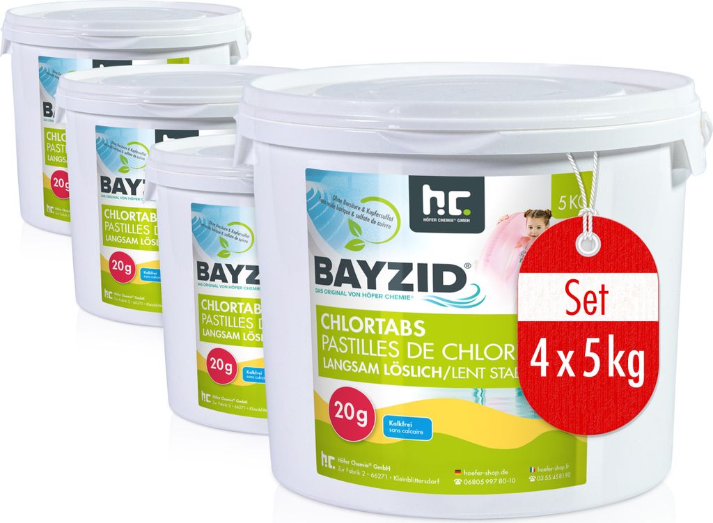4x5 kg BAYZID Chlortabs 20g langsam löslich für langanhaltende Wasserdesinfektion