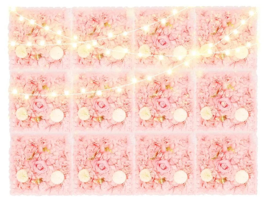 Mur floral artificiel 3D lot de 12 - Panneaux de roses et hortensias rose