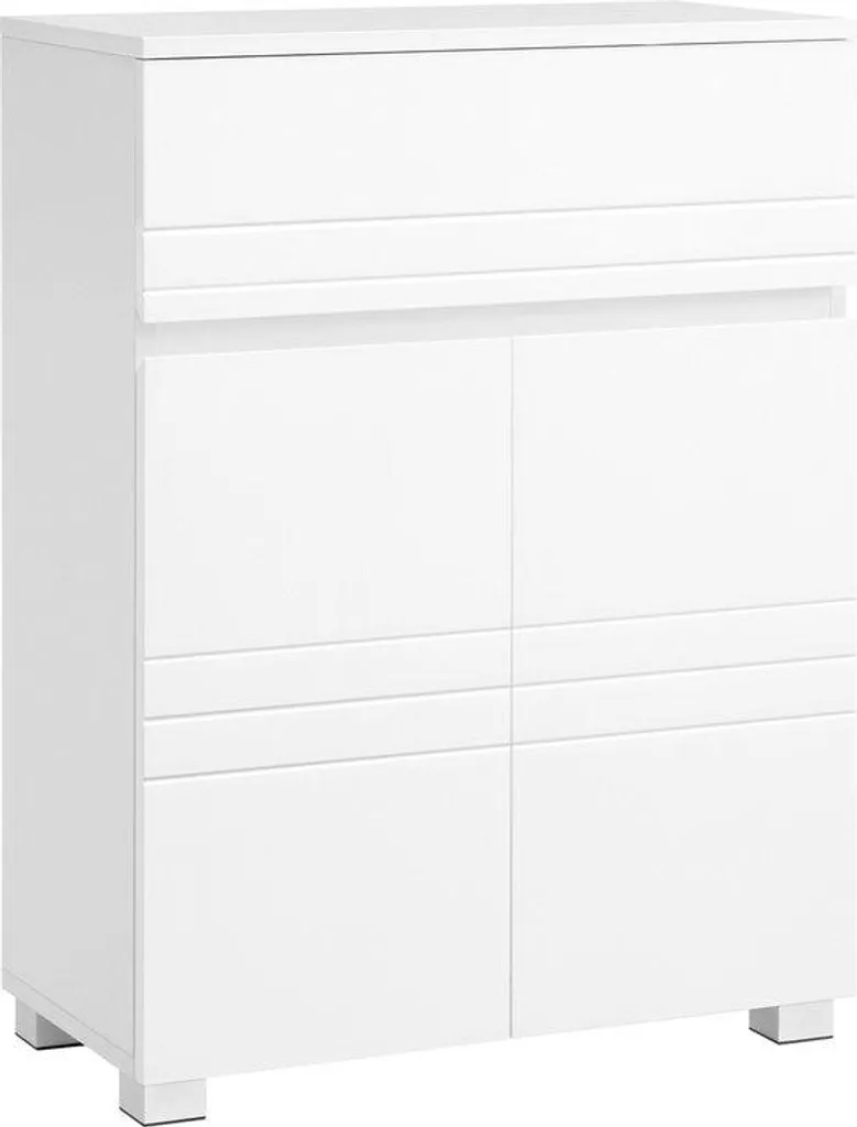 Commode de salle de bain blanche 60cm, rangement colonne avec tiroirs