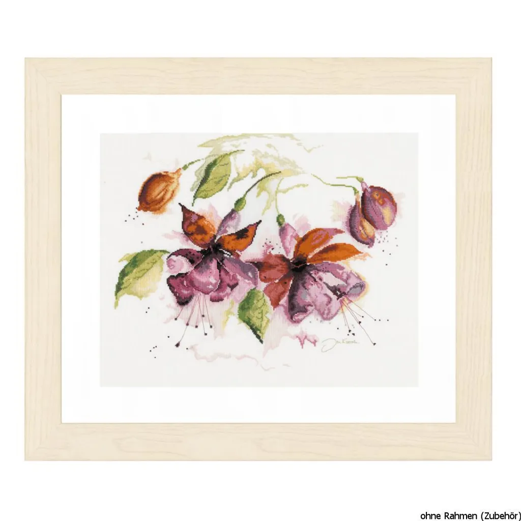 Kit Lanarte Fuchsia point de croix compté motif floral détaillé 30x40cm