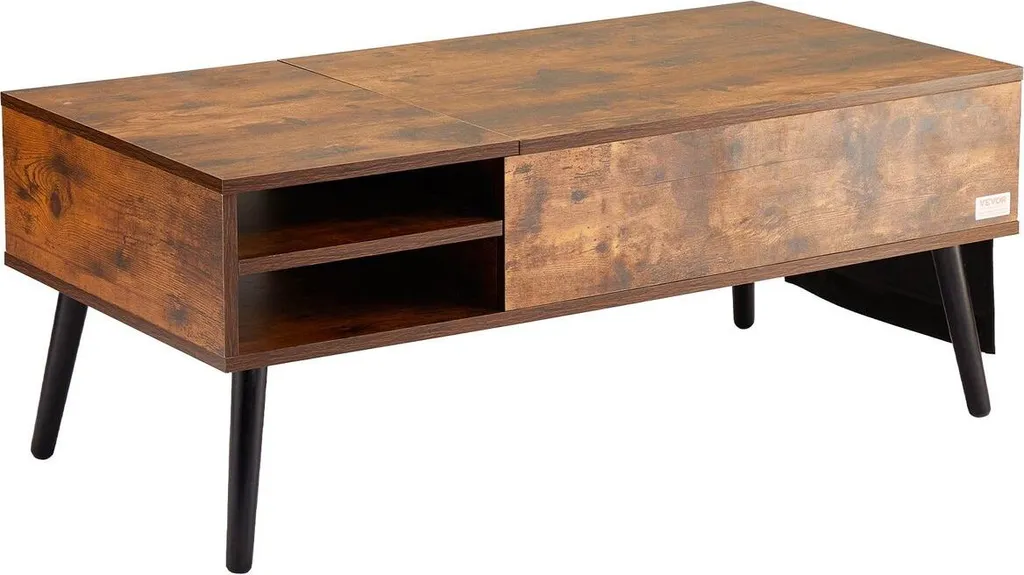 Table basse relevable marron idéale pour manger et travailler au salon
