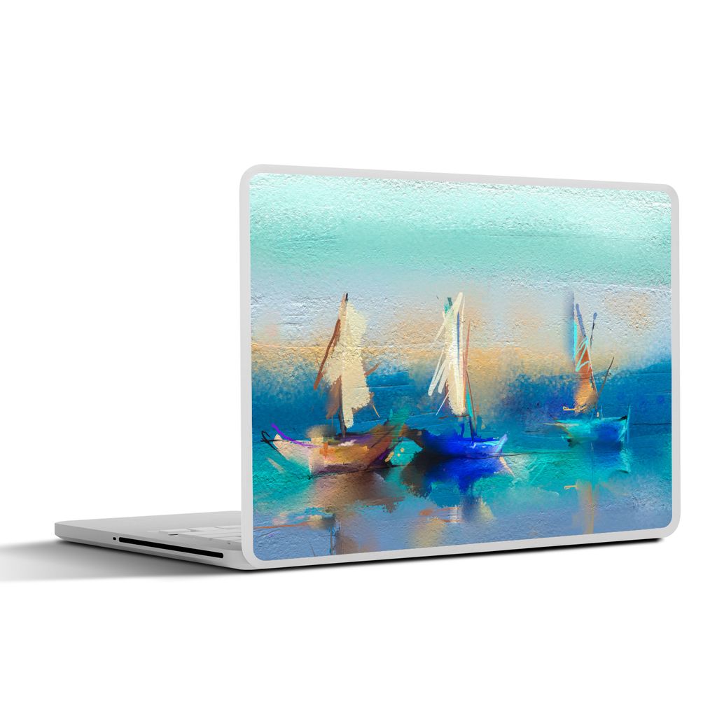 MuchoWow Laptop Aufkleber Sticker Cover Gemälde - Ölfarbe - Boot - Abstrakt 30x22 cm - Laptop-Sticker