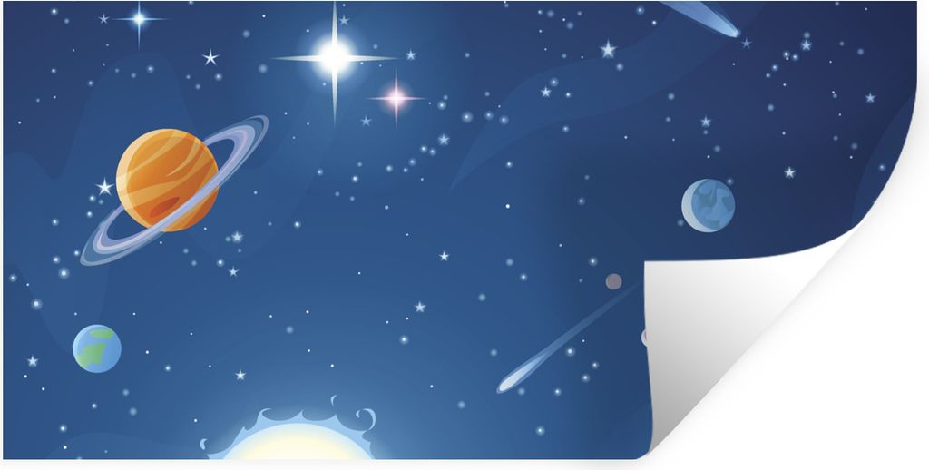 MuchoWow Wandtattoo Wandsticker Wandaufkleber Eine Illustration des mit Planeten gefüllten Weltraums 160x80 cm Selbstklebend und Repositionierba...