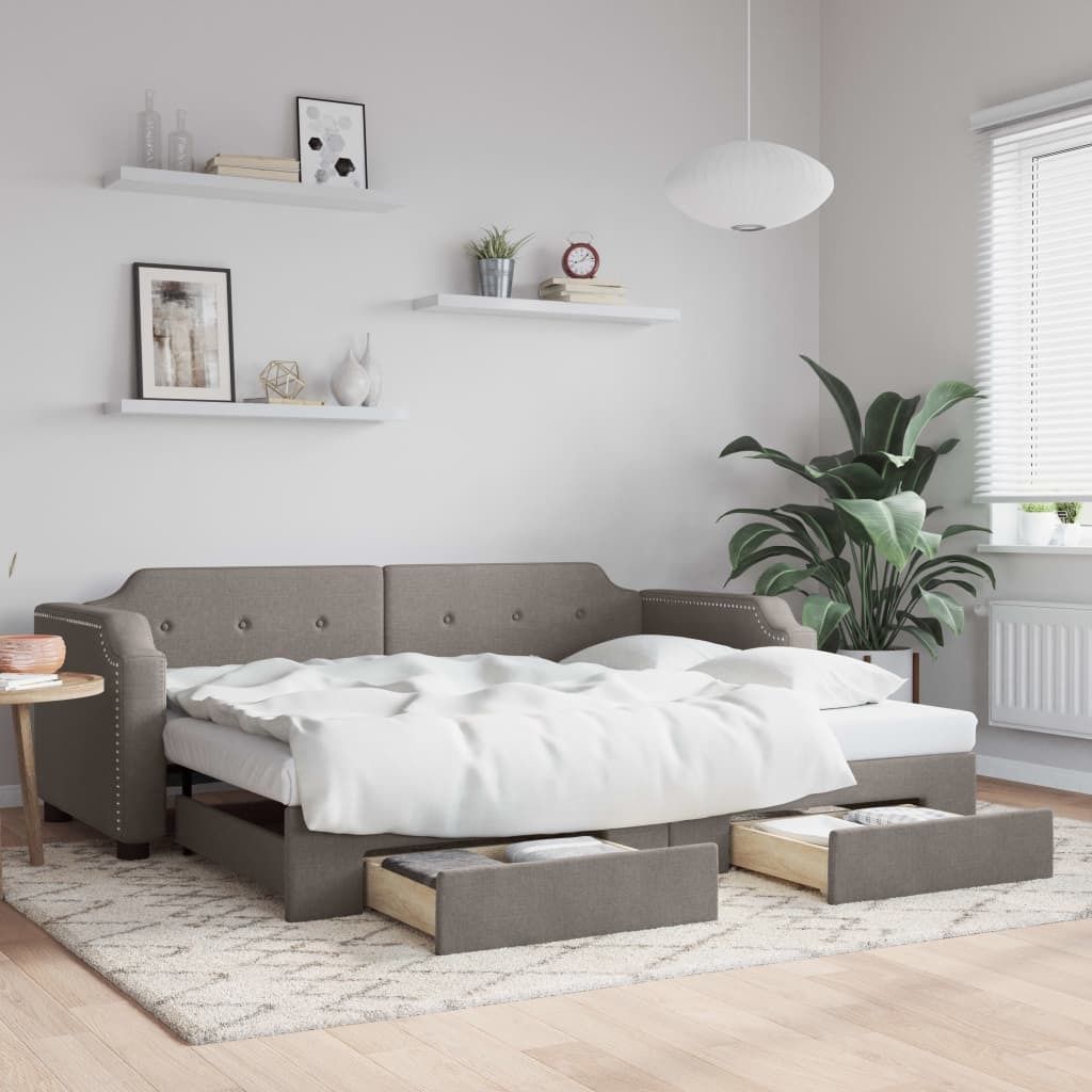 "2026 Promotion" Tagesbett Ausziehbar - mit Schubladen - Taupe 90x200 cm - Stoff - Polsterbett CC10519