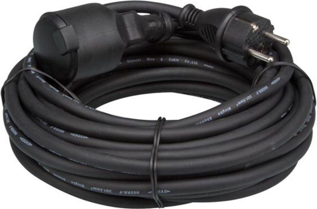 Perel Verlängerungskabel, H05RR-F 3G1.5, 10 m, 16 A/230 V, 3680 W, Typ E/F, IP44, Gummi, schwarz