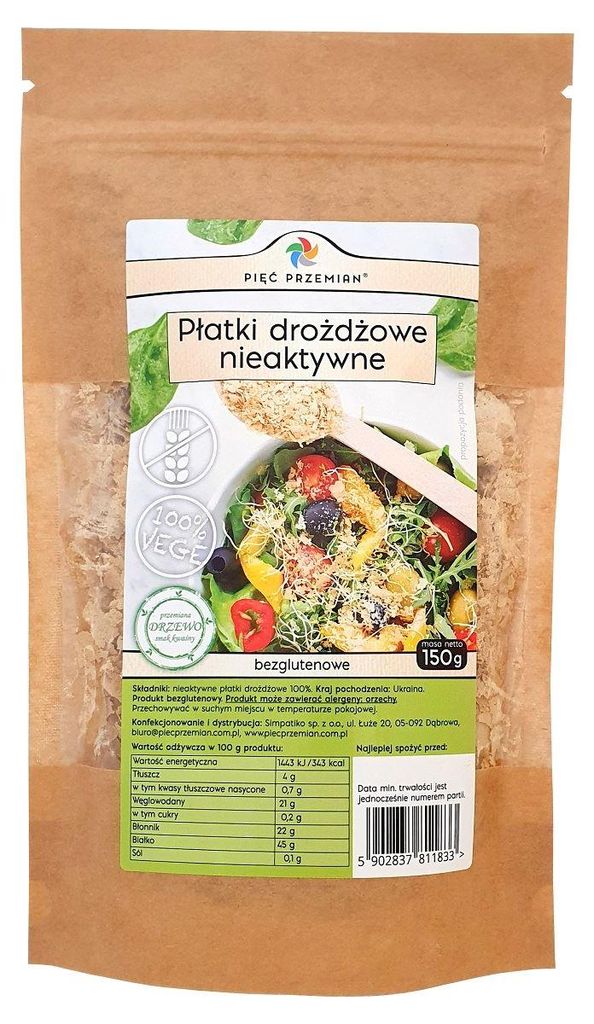 PŁATKI DROŻDŻOWE NIEAKTYWNE BEZGLUTENOWE 150 g - PIĘĆ PRZEMIAN