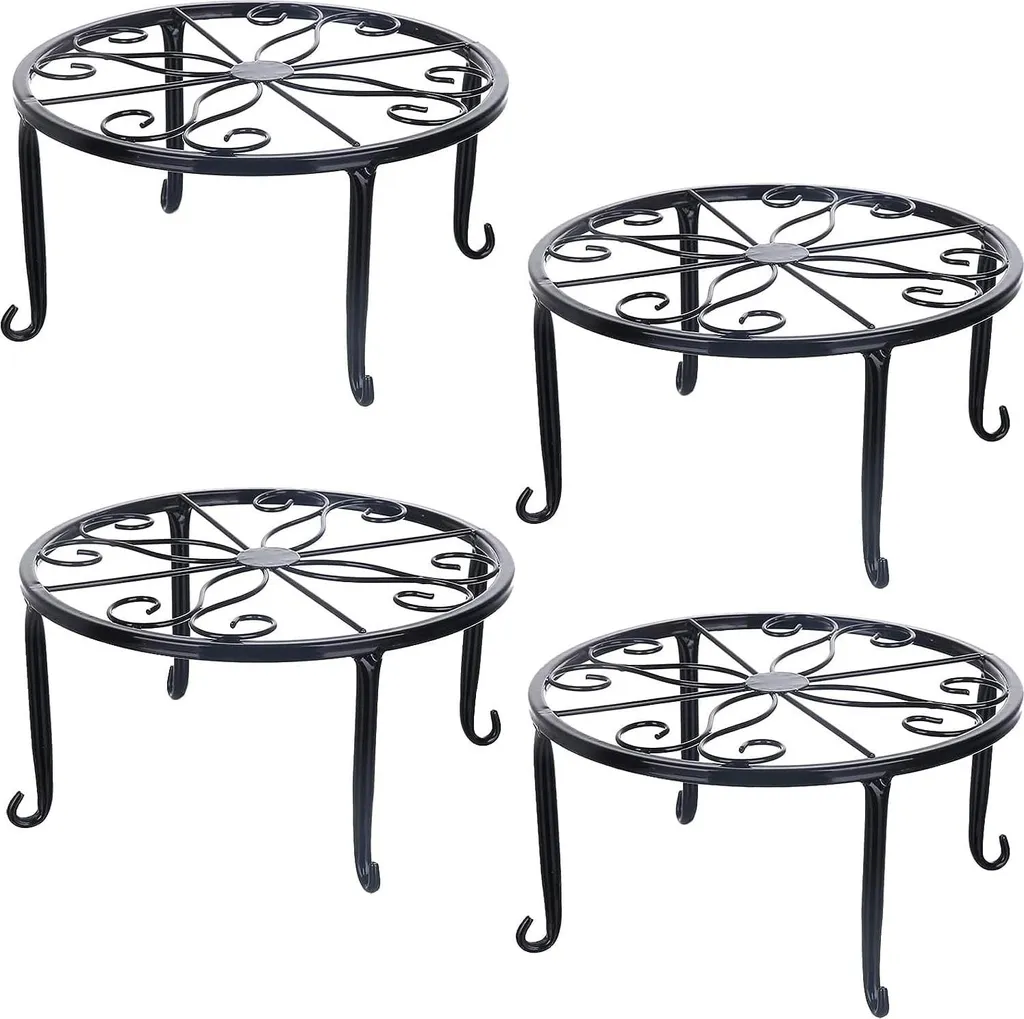 Support de plante en métal noir 23cm : évitez les traces d'eau, pack de 4