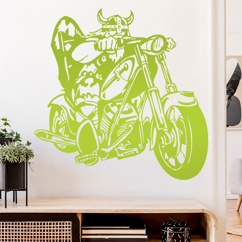 Wikinger Biker Wandtattoo in 6 Größen - Wandaufkleber Wall Sticker - Dekoration, Küche, Wohnzimmer, Schlafzimmer, Badezimmer