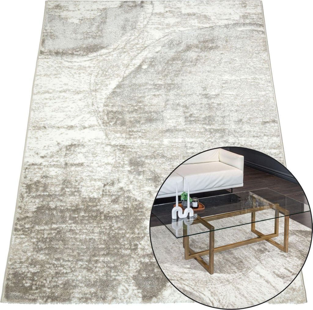 Wohnzimmer Teppich - Beige - 60x100 cm - Abstraktes Muster - Kurzflor - Waschbar - Modern - MILO