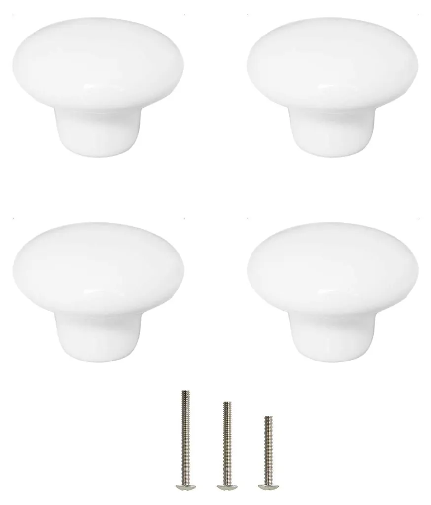 4 Boutons de Meubles Ronds Blancs 32mm pour Tiroir et Armoire de Cuisine