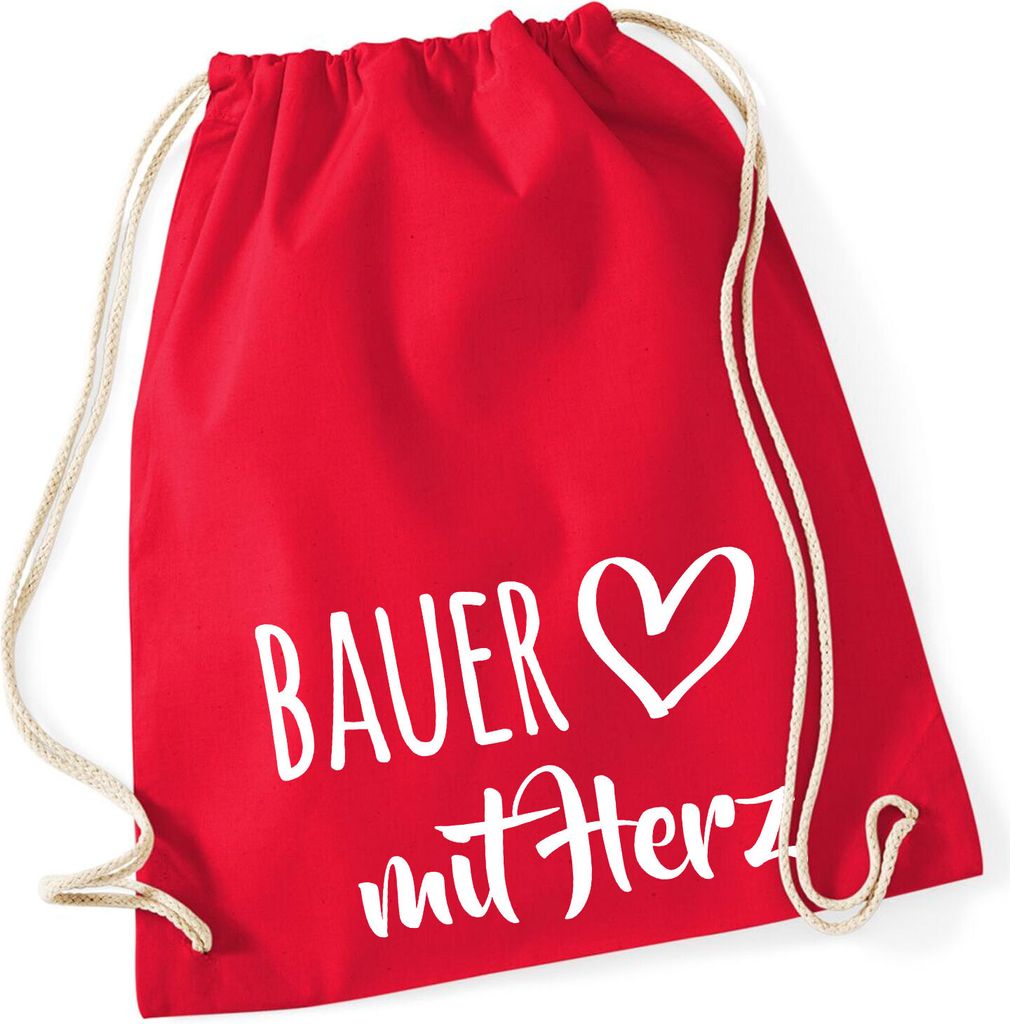Huuraa Turnbeutel Bauer mit Herz 12 Liter Classic Red Baumwolle Rucksack Geschenkidee
