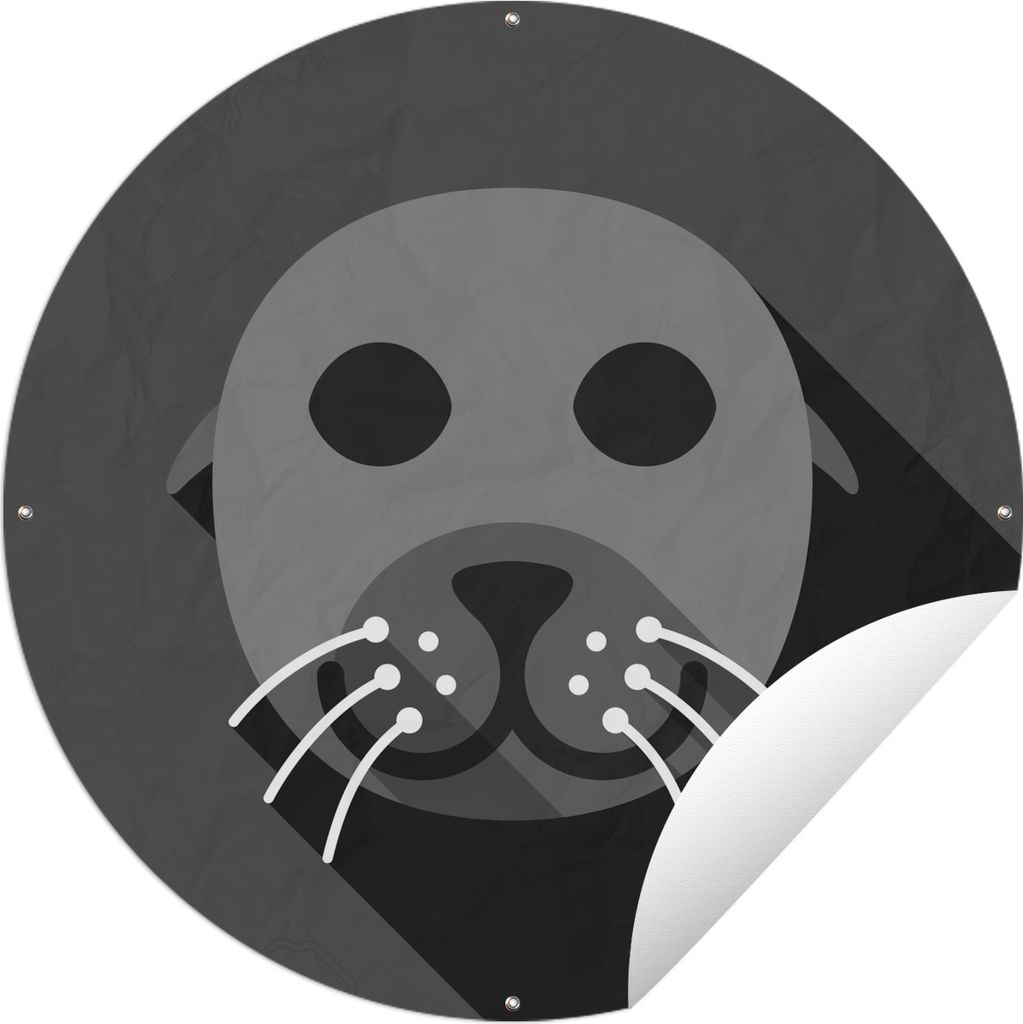 MuchoWow Gartenposter Outdoor-Poster Rund Eine Illustration eines Seelöwen vor einem schwarzen Hintergrund - schwarz und weiß Ø 120 cm Gartend...