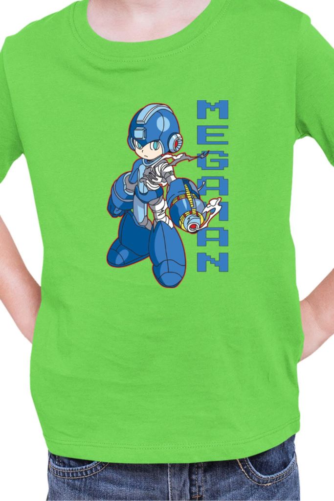 Kinder T-Shirt Manga Japan Anime Comics Animation Video Game Mega-Man, 7-8 Jahr - 128 / Lime