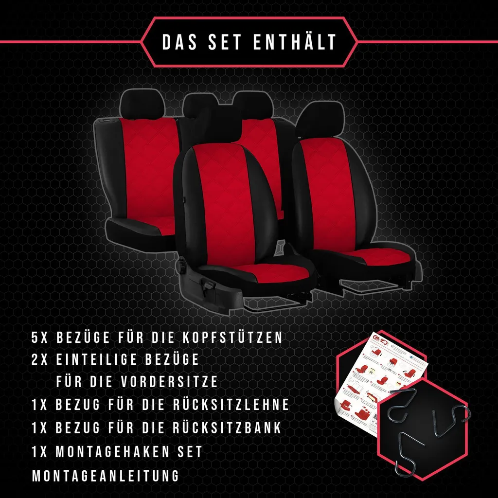 Coprisedili auto Coprisedili universali per Toyota Avensis II Set di sedili auto rossi - 9