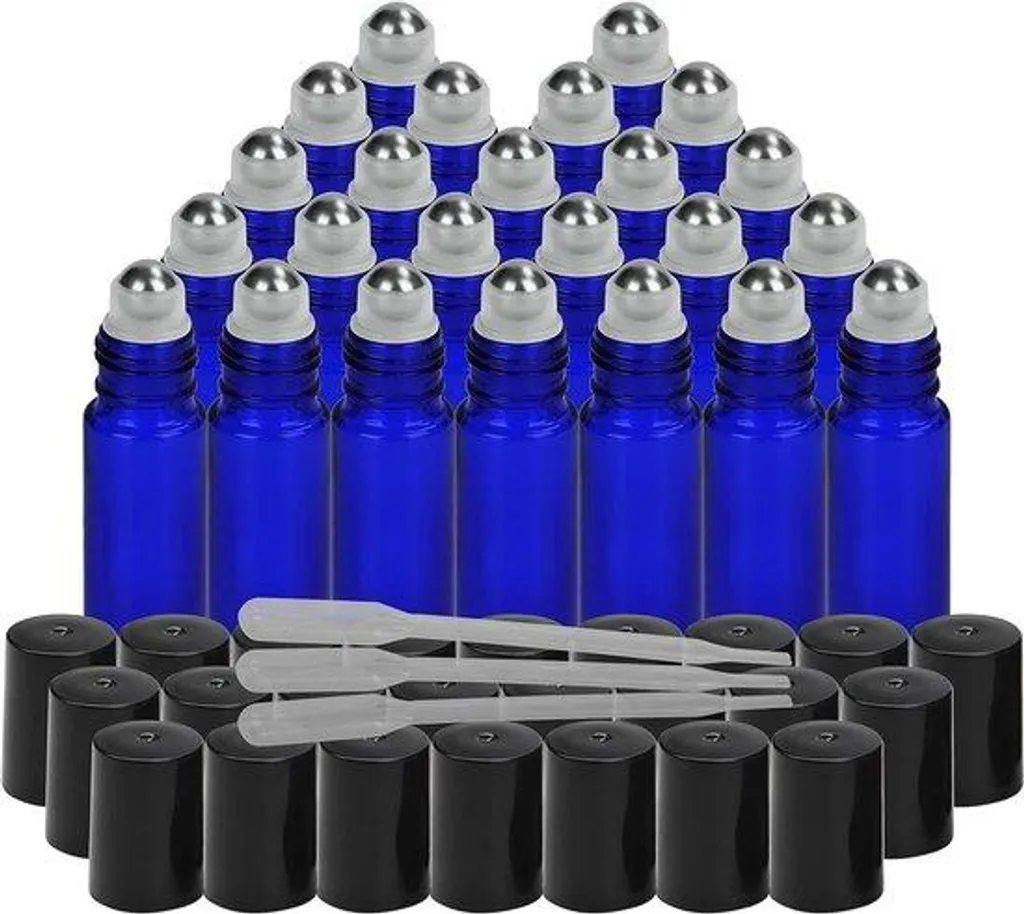 Flacons à bille 10ml en verre bleu cobalt anti-fuite pour huiles