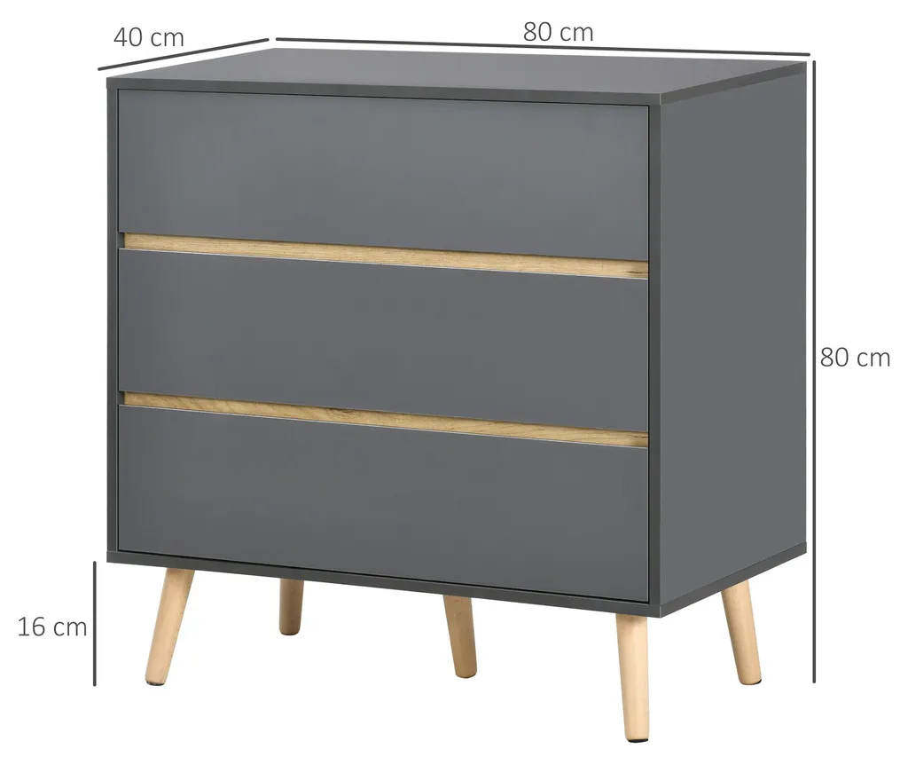 Rangement chambre commode grise 3 tiroirs scandinave gain de place 80cm