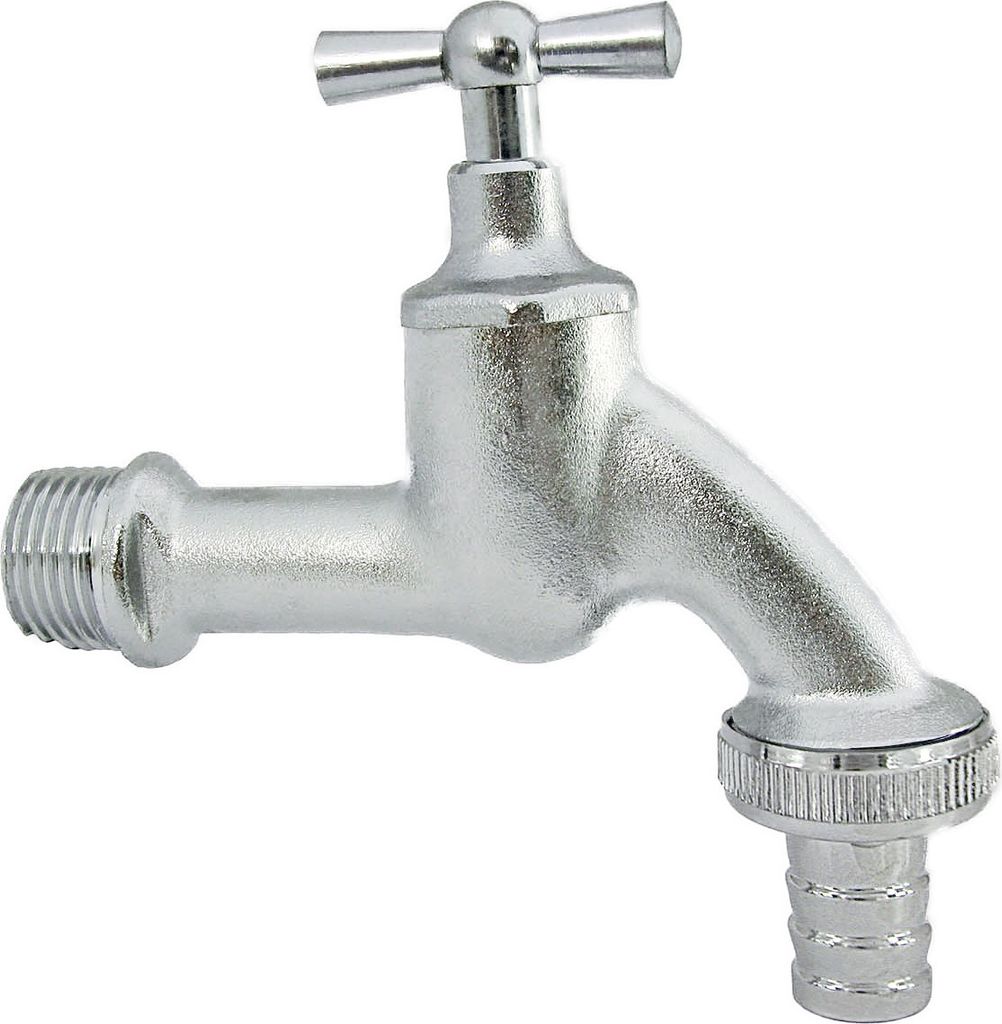 Verchromtes Auslaufventil 3/4" mit Knebelgriff und Metall-Schlauchtülle 1“ x 3/4“ für Gartenschlauch oder Waschmaschinenschlauch : 3/4 Zoll G...