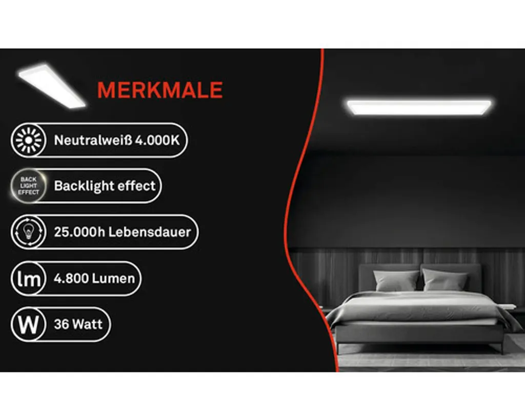 Briloner Tava LED 98cm Plafoniera Ultrapiatta 4800lm Retroilluminata - 9