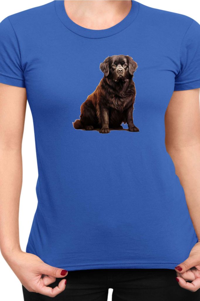 Damen T-Shirt Dogs Breeds Newfoundland Dog Breed 005, Lady 2XL / Blau