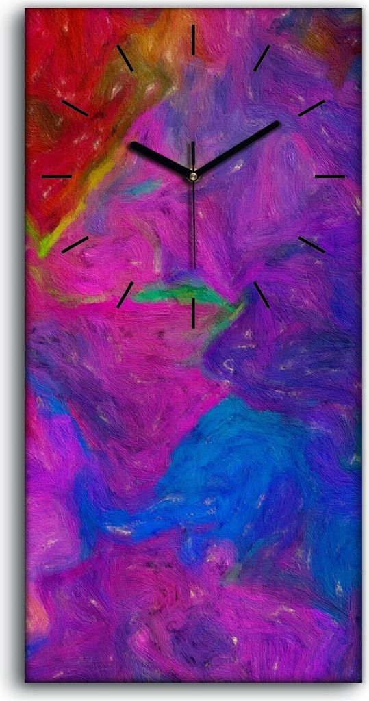 Wandkunst Leinwand Bild Uhr Geräuschlos 30x60 Malerei Abstrakte Kunst Bunt - schwarze Hände